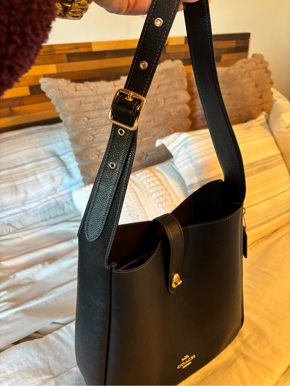 Coach Black Pebble Leather Large Hadley Tote